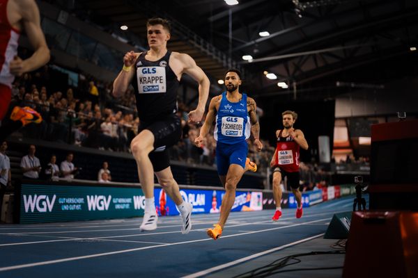 Patrick Schneider (TV Wattenscheid 01) im 400m Finale am 18.02.2024 während den 71. Deutschen Leichtathletik-Hallenmeisterschaften in der QUARTERBACK Immobilien ARENA in Leipzig