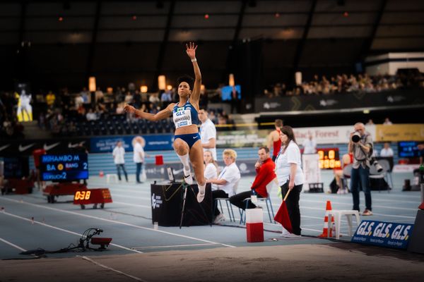 Malaika Mihambo (LG Kurpfalz) im Weitsprung am 18.02.2024 während den 71. Deutschen Leichtathletik-Hallenmeisterschaften in der QUARTERBACK Immobilien ARENA in Leipzig