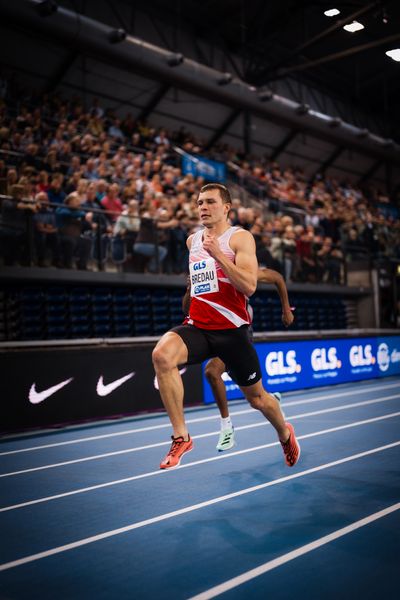 Jean Paul Bredau (SC Potsdam) in der 4x200m Staffel am 18.02.2024 während den 71. Deutschen Leichtathletik-Hallenmeisterschaften in der QUARTERBACK Immobilien ARENA in Leipzig