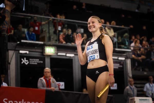 Jule Wachtendorf (Hannover 96) am 18.02.2024 während den 71. Deutschen Leichtathletik-Hallenmeisterschaften in der QUARTERBACK Immobilien ARENA in Leipzig