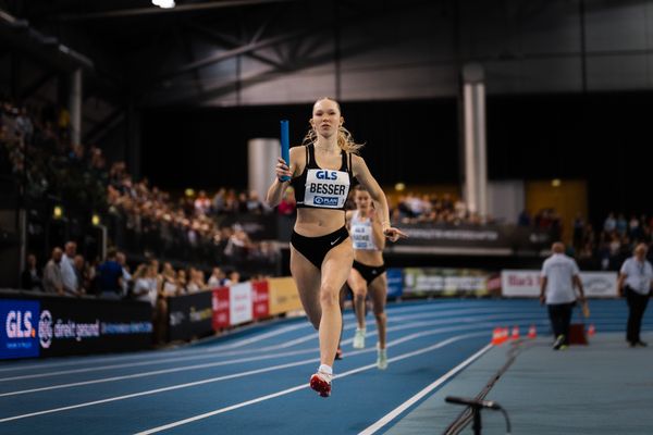 Mia Besser (SC DHfK Leipzig e.V. ) in der 4x200m Staffel am 18.02.2024 während den 71. Deutschen Leichtathletik-Hallenmeisterschaften in der QUARTERBACK Immobilien ARENA in Leipzig