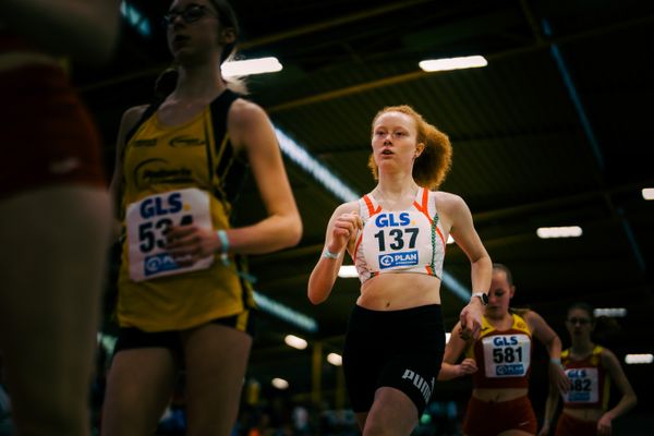 Lina Hartung (LG Augsburg) waehrend der 55. Deutsche Jugend-Hallenmeisterschaften U20 am 24.02.2024 in der Helmut-Körnig-Halle in Dortmund