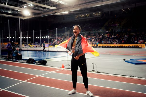 Yemisi Ogunleye (GER/Germany) beim Kugelstoßen am 01.03.2024 bei den World Athletics Indoor Championships in Glasgow (Schottland / Vereinigtes Königreich)