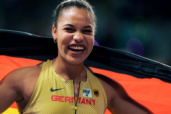 Yemisi Ogunleye (GER/Germany) am 01.03.2024 bei den World Athletics Indoor Championships in Glasgow (Schottland / Vereinigtes Königreich)