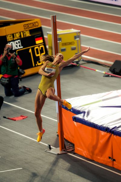 Christina Honsel (GER/Germany) im Hochsprung am 01.03.2024 bei den World Athletics Indoor Championships in Glasgow (Schottland / Vereinigtes Königreich)