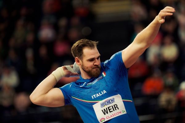 Zane Weir (ITA/Italy) beim Kugelstoßen am 01.03.2024 bei den World Athletics Indoor Championships in Glasgow (Schottland / Vereinigtes Königreich)