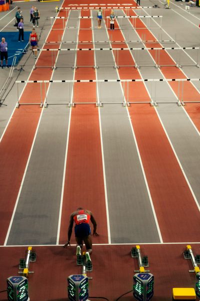 Grant Holloway (USA/United States of America) am 02.03.2024 bei den World Athletics Indoor Championships in Glasgow (Schottland / Vereinigtes Königreich)