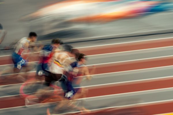 60m Hürden Heptathlon mit Harrison Williams (USA/United States of America), Ondrej Kopecky (CZE/Czechia), Markus Rooth (NOR/Norway), Jente Hauttekeete (BEL/Belgium) am 02.03.2024 bei den World Athletics Indoor Championships in Glasgow (Schottland / Vereinigtes Königreich)