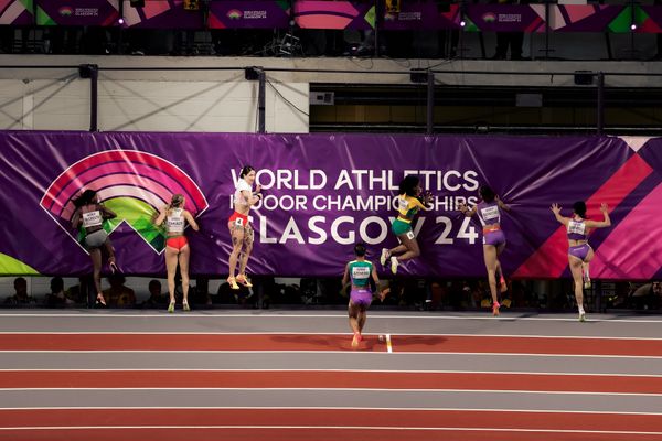 60m Vorlauf mit Sade Mccreath (CAN/Canada), Boglarka Takacs (HUN/Hungary), Ewa Swoboda (POL/Poland), Ana Carolina Azevedo (BRA/Brazil), Briana Williams (JAM/Jamaica), Beyonce Defreitas (IVB), Alessandra Gasparelli (SMR/San Marino) am 02.03.2024 bei den World Athletics Indoor Championships in Glasgow (Schottland / Vereinigtes Königreich)