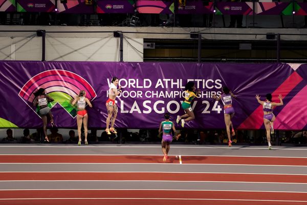 60m Vorlauf mit Sade Mccreath (CAN/Canada), Boglarka Takacs (HUN/Hungary), Ewa Swoboda (POL/Poland), Ana Carolina Azevedo (BRA/Brazil), Briana Williams (JAM/Jamaica), Beyonce Defreitas (IVB), Alessandra Gasparelli (SMR/San Marino) am 02.03.2024 bei den World Athletics Indoor Championships in Glasgow (Schottland / Vereinigtes Königreich)