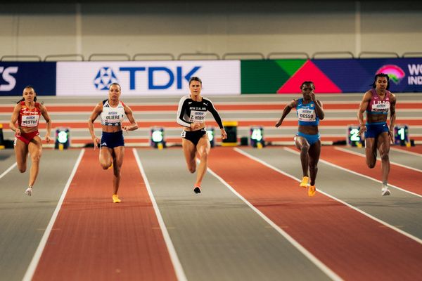 Jael Bestue (ESP/Spain), Orlann Oliere (FRA/France), Zoe Hobbs (NZL/New Zealand), Zaynab Dosso (ITA/Italy), Aleia Hobbs (USA/United States of America) am 02.03.2024 bei den World Athletics Indoor Championships in Glasgow (Schottland / Vereinigtes Königreich)