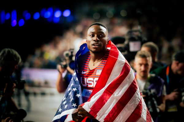 Grant Holloway (USA/United States of America) am 02.03.2024 bei den World Athletics Indoor Championships in Glasgow (Schottland / Vereinigtes Königreich)