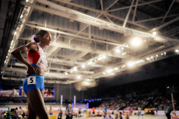 Quanera Hayes (USA/United States of America) in der 4x400m Staffel Vorlauf am 03.03.2024 bei den World Athletics Indoor Championships in Glasgow (Schottland / Vereinigtes Königreich)