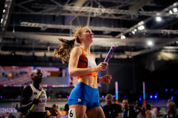 Femke Bol (NED/NEtherlands) in der 4x400m Staffel Vorlauf am 03.03.2024 bei den World Athletics Indoor Championships in Glasgow (Schottland / Vereinigtes Königreich)