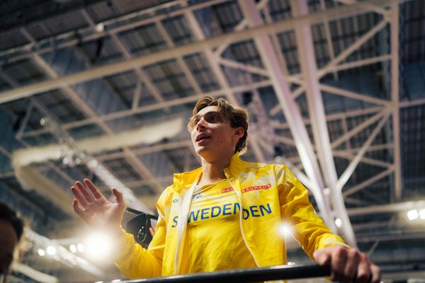 Armand Duplantis (SWE/Sweden) am 03.03.2024 bei den World Athletics Indoor Championships in Glasgow (Schottland / Vereinigtes Königreich)