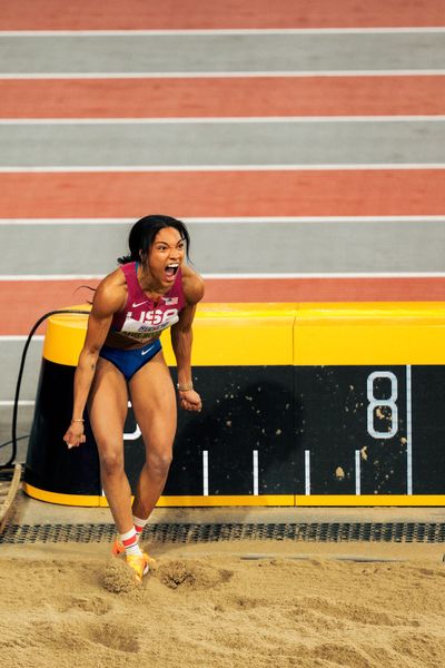 Tara Davis-Woodhall (USA/United States of America) am 03.03.2024 bei den World Athletics Indoor Championships in Glasgow (Schottland / Vereinigtes Königreich)