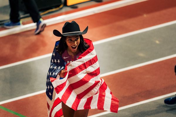 Tara Davis-Woodhall (USA/United States of America) am 03.03.2024 bei den World Athletics Indoor Championships in Glasgow (Schottland / Vereinigtes Königreich)