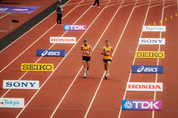 Johannes Frenzl (GER), Jonathan Hilbert (GER) during the 35km race walk at the World Athletics Championships on 13.09.2025 in Tokyo.