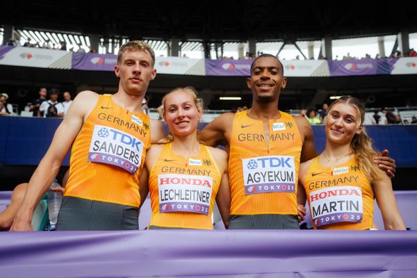 Manuel Sanders (GER), Elisa Lechleitner (GER), Emil Agyekum (GER), Johanna Martin (GER) during the World Athletics Championships on 13.09.2025 in Tokyo.
