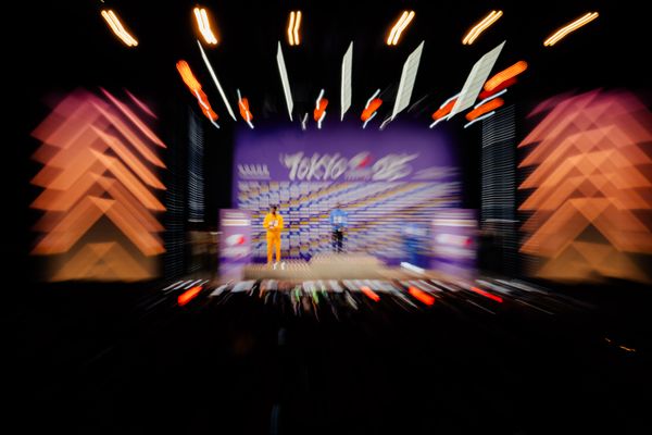 Medal ceremony of Men’s Marathon during the World Athletics Championships with Amanal Petros (GER),
 Alphonce Felix Simbu (TAN) & Iliass Aouani (ITA) 15.09.2025 in Tokyo.