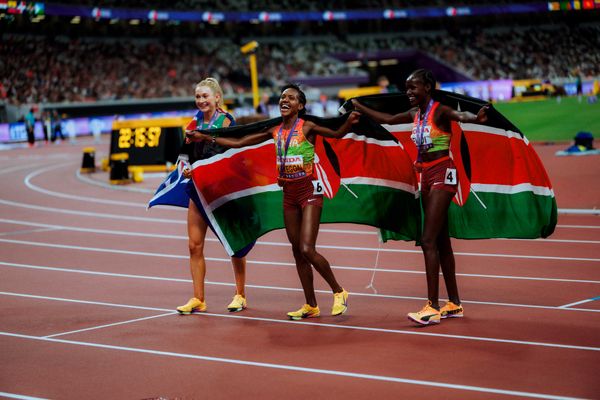 Jessica Hull (AUS), Faith Kipyegon (KEN), Dorcus Ewoi (KEN) during the World Athletics Championships on 16.09.2025 in Tokyo.