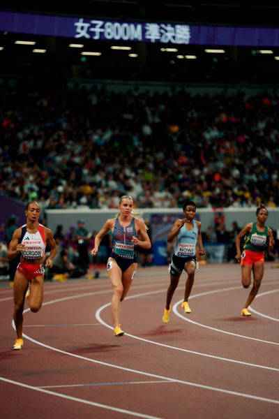 Anaïs Bourgoin (FRA), Keely Hodgkinson (GBR), Oratile Nowe (BOT), Worknesh Mesele (ETH) during the World Athletics Championships on 19.09.2025 in Tokyo.