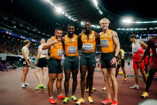 Deniz Almas (GER), Lucas Ansah Peprah (GER), Owen Ansah (GER), Marvin Schulte (GER) during the World Athletics Championships on 20.09.2025 in Tokyo.