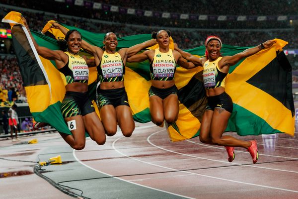 Jonielle Smith (JAM), Tia Clayton (JAM), Tina Clayton (JAM), Shelly Ann Fraser Pryce (JAM) during the World Athletics Championships on 21.09.2025 in Tokyo.