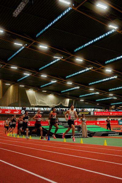 Marius Probst (TV Wattenscheid 01), Elliot Vermeulen (Belgien), Marvin Heinrich (Eintracht Frankfurt e.V.), Luke Mccann (Irland), Christoph Schrick (Königsteiner LV), Tobias Tent (LG Stadtwerke München) am 08.02.2026 beim Sparkassen Indoor Meeting in der Helmut-Körnig-Halle in Dortmund