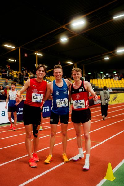  Tim Kalies (LG Braunschweig), Jonas Kulgemeyer (OTB Osnabrück), Linus Vennemann (LG Osnabrück) am 27.02.2026 bei den Deutschen Hallen Meisterschaften in der Helmut-Körnig-Halle in Dortmund