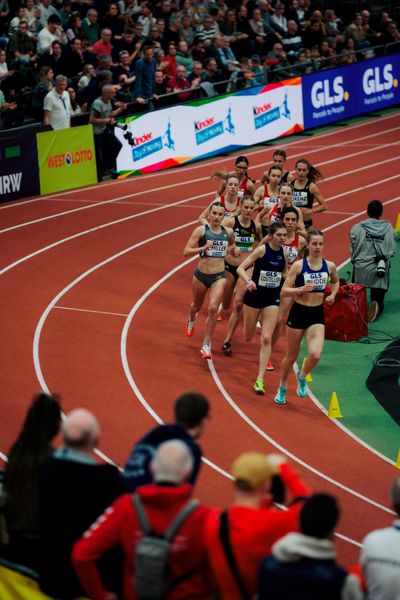 Marie Pröpsting (VfL Eintracht Hannover), Anna Malena Wolff López (Braunschweiger Laufclub), Majtie Kolberg ( LG Kreis Ahrweiler), Leandra Lorenz (Berlin Track Club) am 01.03.2026 bei den Deutschen Hallen Meisterschaften in der Helmut-Körnig-Halle in Dortmund