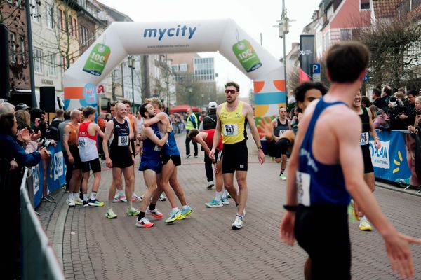 Hannes Burger (Düsseldorf Athletics), Maximilian Thorwirth (LAV Stadtwerke Tübingen), Jens Mergenthaler (LG farbtex Nordschwarzwald), Nils Voigt (TV Wattenscheid 01) am 08.03.2026 bei den Deutschen Meisterschaften 10 km Straße in Uelzen