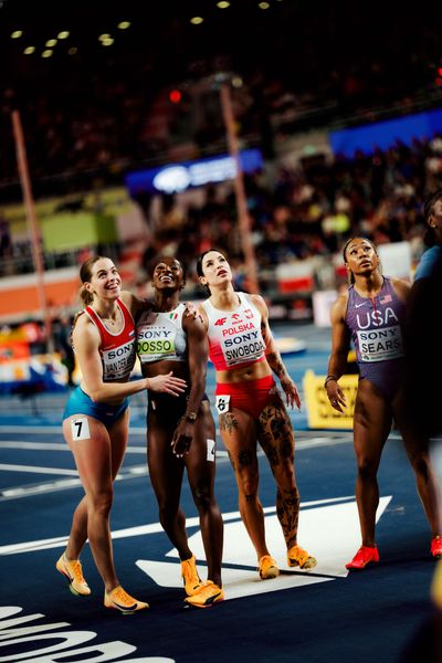 Ewa Swoboda (Poland), Julien Alfred (Saint Lucia), Patrizia Van Der Weken (Luxembourg), Jacious Sears (United States) on 21.03.2026 at the World Athletics Indoor Championships 2026 in Torun