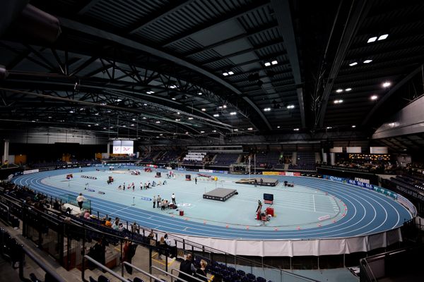 Die Quarterback Immobilien Arena am 27.02.2022 waehrend der Deutschen Leichtathletik-Hallenmeisterschaften (Tag 2) in der Quarterback Immobilien Arena in Leipzig